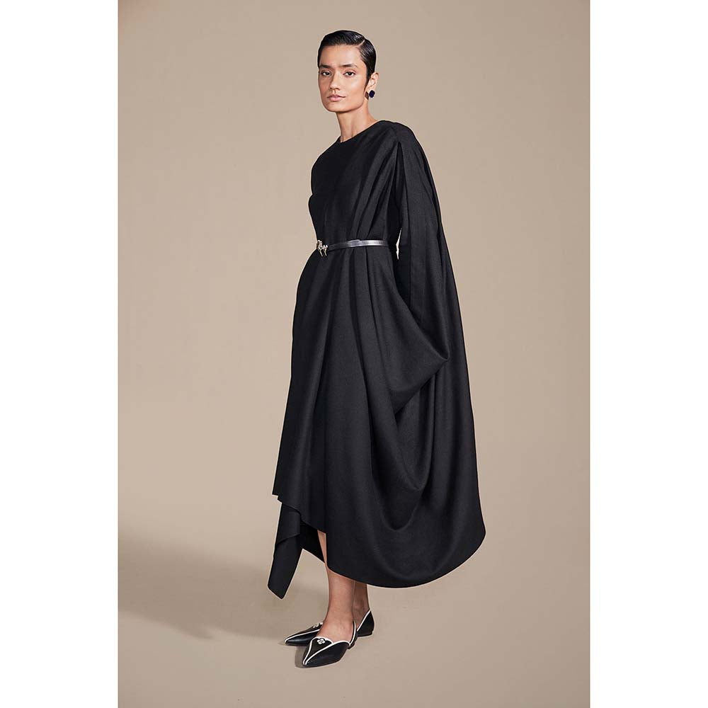 AMPM Black Nura Pre-draped Saree with Stitched Blouse and Belt