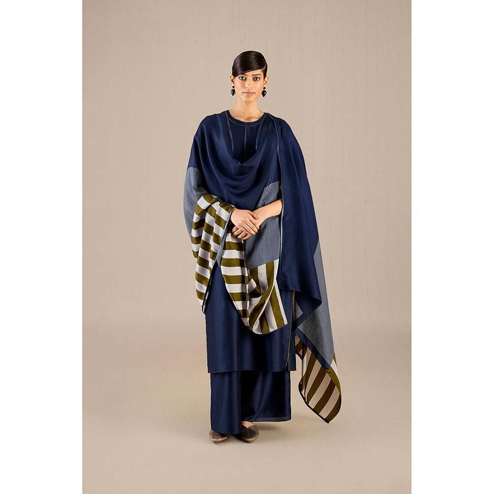 AMPM Navy Blue Kasia Kurta with Palazzo and Dupatta (Set of 3)