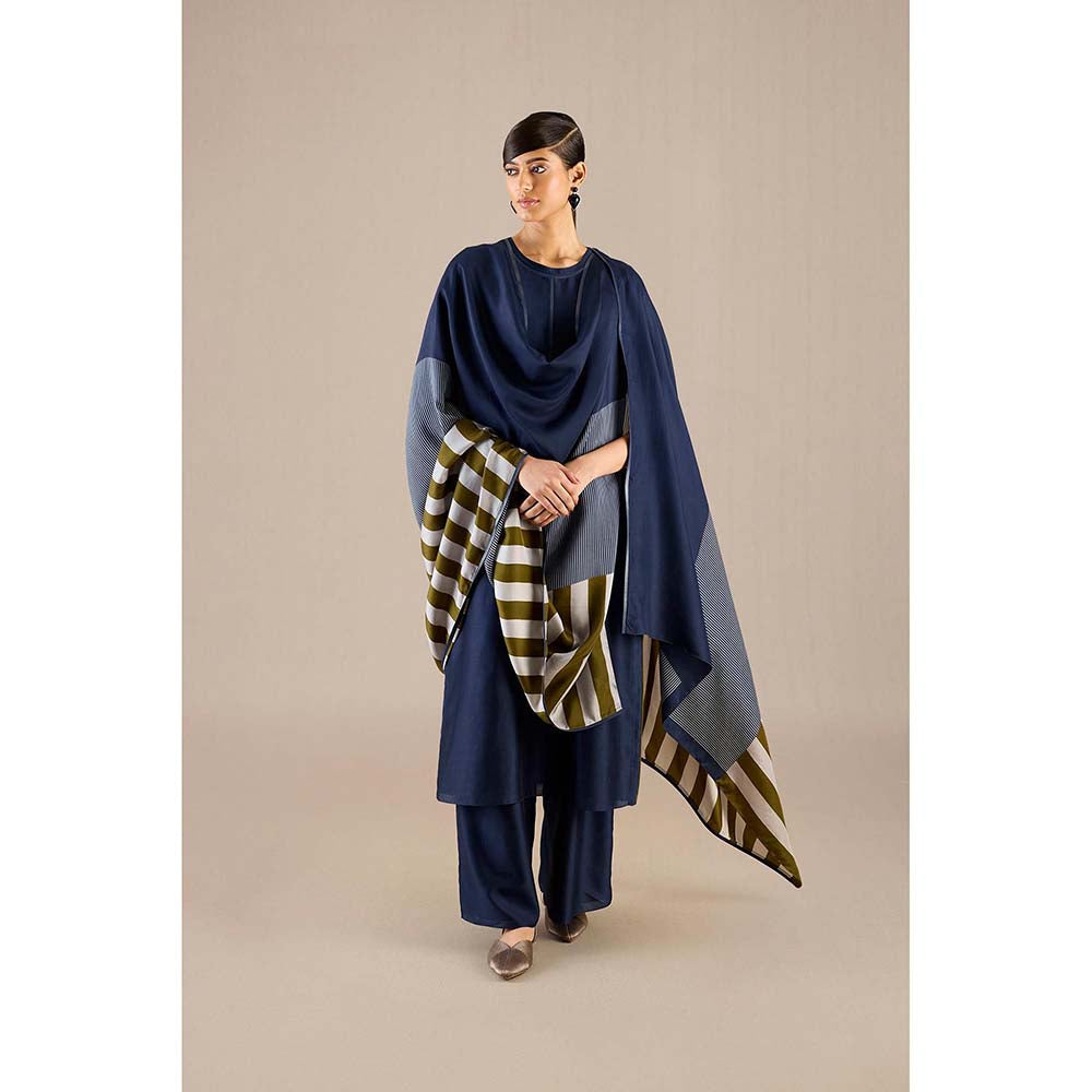 AMPM Navy Blue Kasia Kurta with Palazzo and Dupatta (Set of 3)