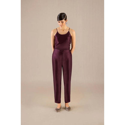 AMPM Burgundy Rumeha Abaya Jacket with Inner, Pant and Belt (Set of 4)