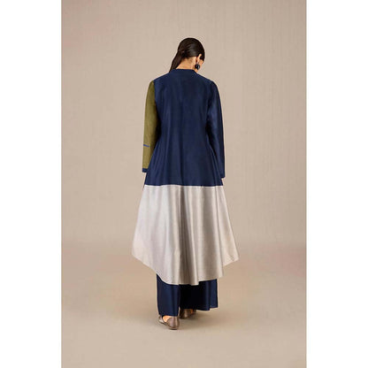 AMPM Navy Blue Hiba Inner with Palazzo and Jacket (Set of 3)