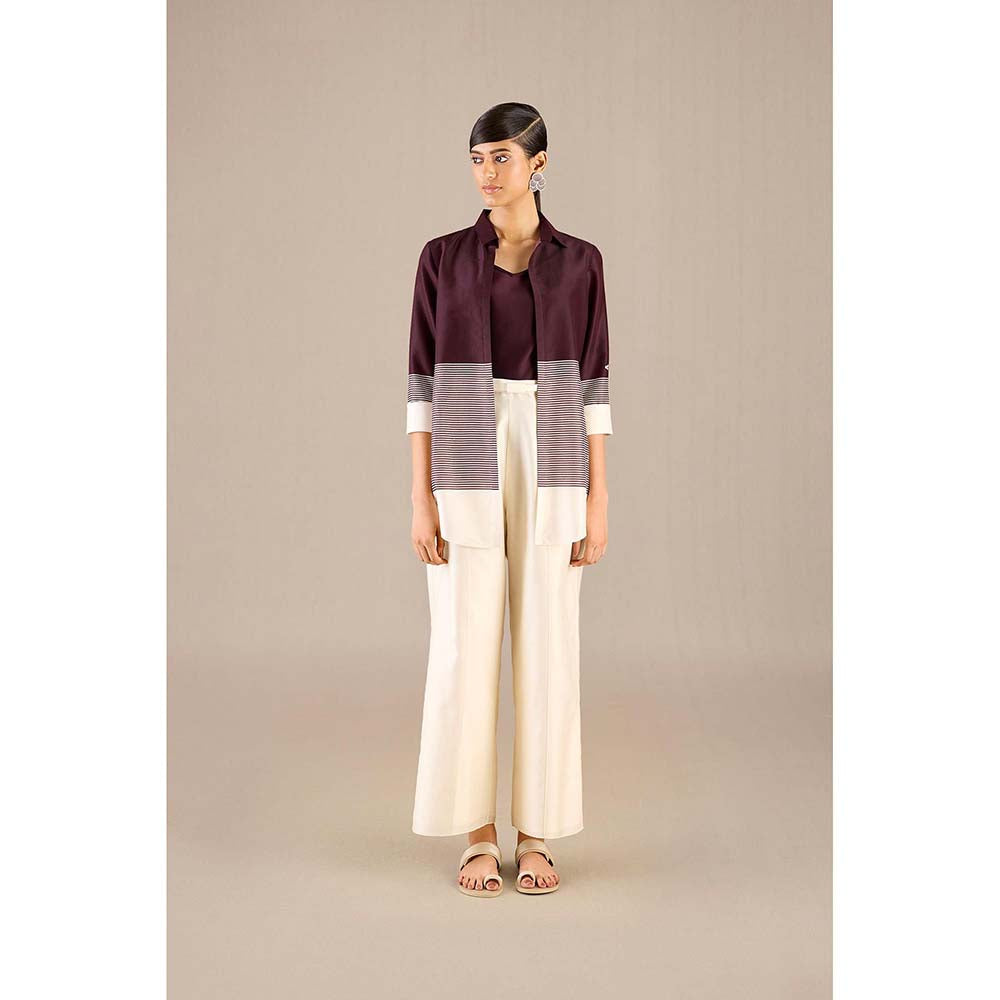 AMPM Burgundy Dariya Shirt with Inner, Pant and Belt (Set of 4)