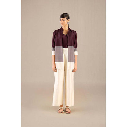 AMPM Burgundy Dariya Shirt with Inner, Pant and Belt (Set of 4)
