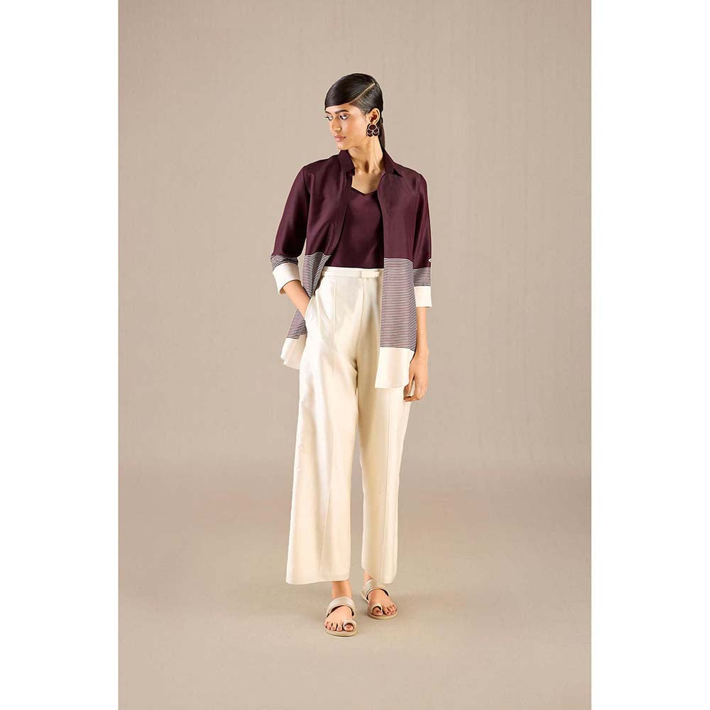 AMPM Burgundy Dariya Shirt with Inner, Pant and Belt (Set of 4)