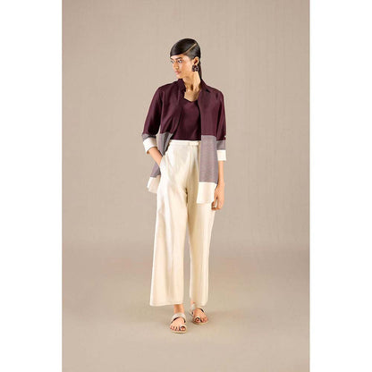 AMPM Burgundy Dariya Shirt with Inner, Pant and Belt (Set of 4)
