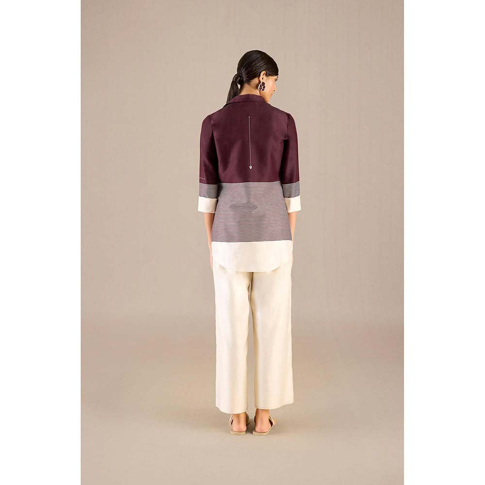 AMPM Burgundy Dariya Shirt with Inner, Pant and Belt (Set of 4)
