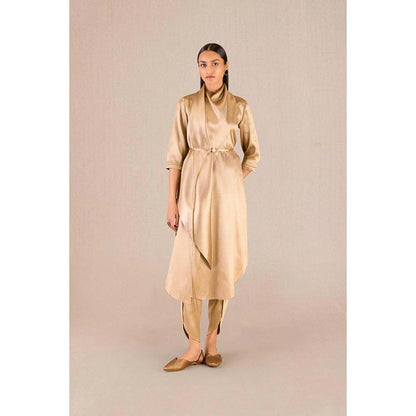 AMPM Ruhma Gold Textured 3/4th Sleeves Kurta with Dhoti and Belt (Set of 3)
