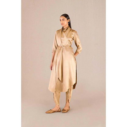 AMPM Ruhma Gold Textured 3/4th Sleeves Kurta with Dhoti and Belt (Set of 3)