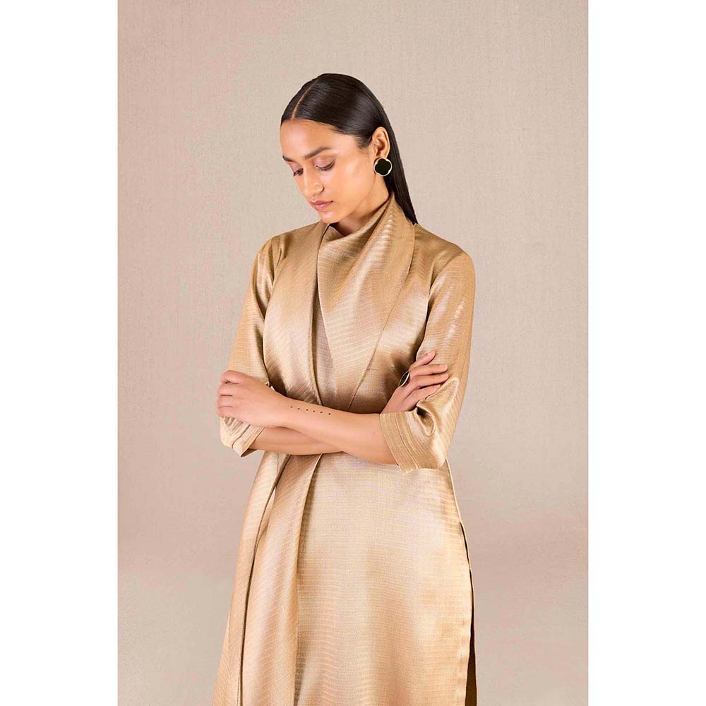 AMPM Ruhma Gold Textured 3/4th Sleeves Kurta with Dhoti and Belt (Set of 3)