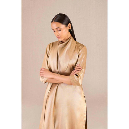 AMPM Ruhma Gold Textured 3/4th Sleeves Kurta with Dhoti and Belt (Set of 3)