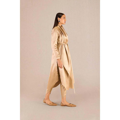 AMPM Ruhma Gold Textured Full Sleeves Kurta with Dhoti and Belt (Set of 3)