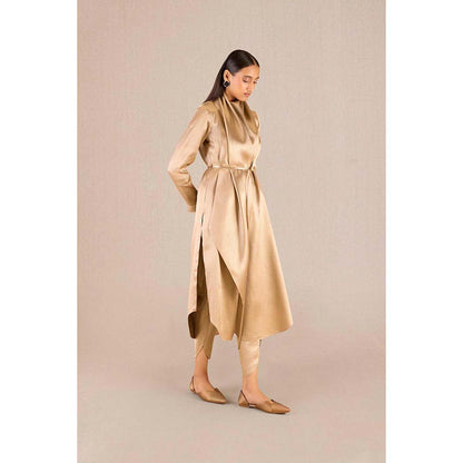 AMPM Ruhma Gold Textured Full Sleeves Kurta with Dhoti and Belt (Set of 3)