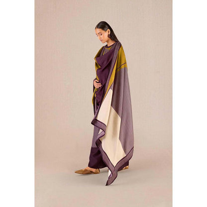 AMPM Sahira Purple Colorblock Kurta with Palazzo and Dupatta (Set of 3)
