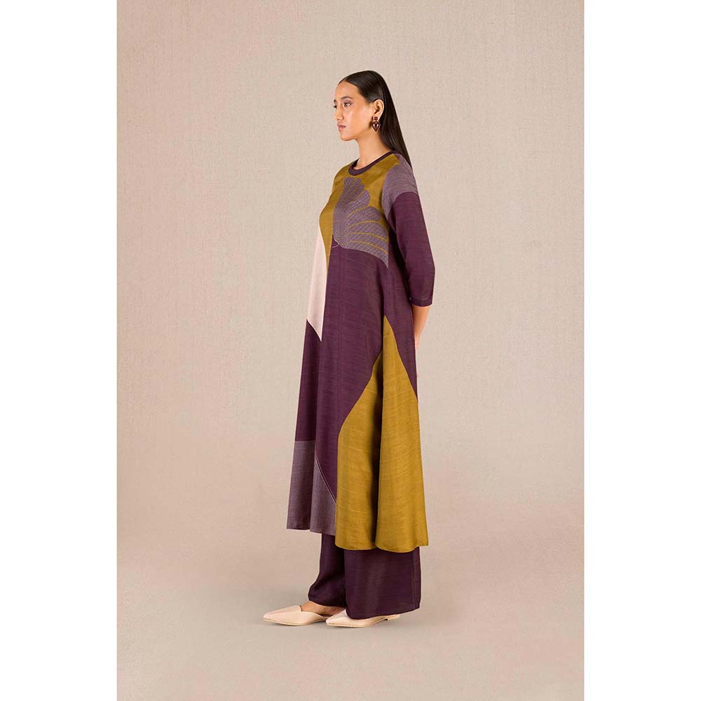 AMPM Sahira Purple Colorblock Kurta with Palazzo and Dupatta (Set of 3)