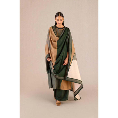 AMPM Sahira Green Colorblock Kurta with Palazzo and Dupatta (Set of 3)