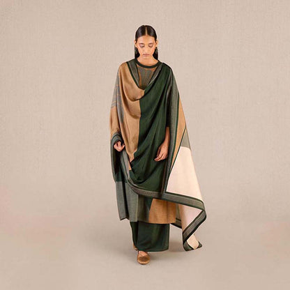 AMPM Sahira Green Colorblock Kurta with Palazzo and Dupatta (Set of 3)