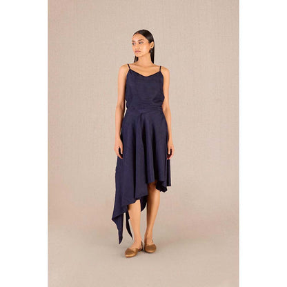 AMPM Serena Navy Blue Solid Dress with Jacket and Belt (Set of 3)