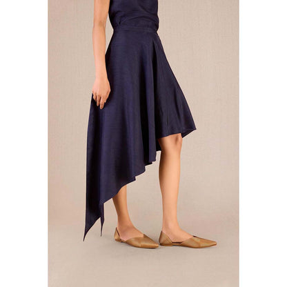 AMPM Serena Navy Blue Solid Dress with Jacket and Belt (Set of 3)