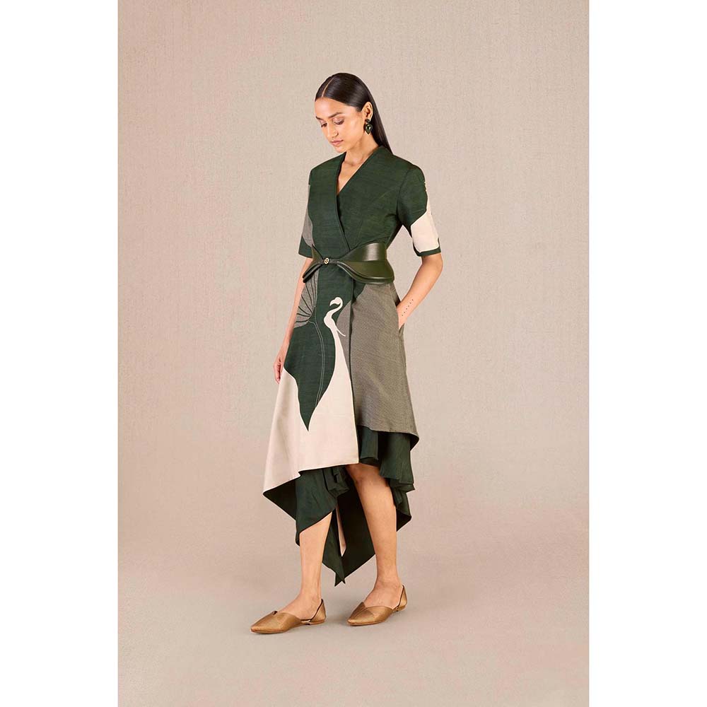 AMPM Serena Green Solid Dress with Jacket and Belt (Set of 3)