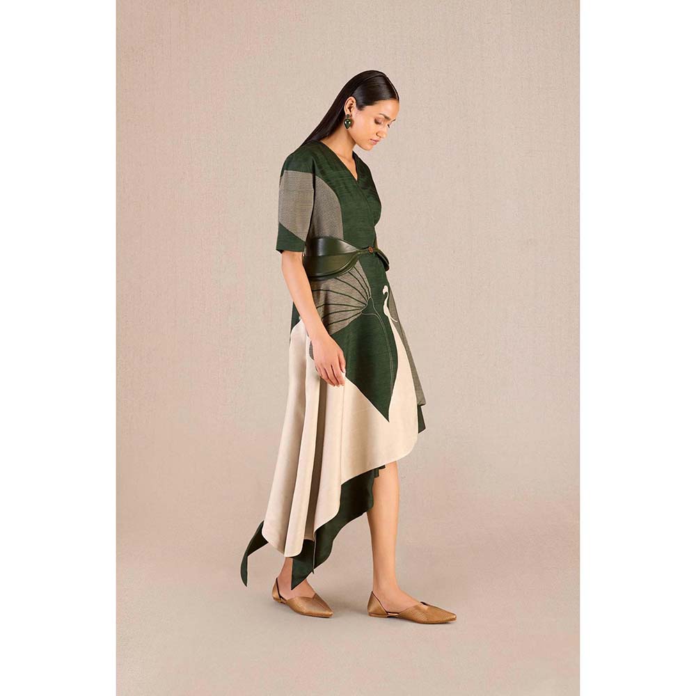 AMPM Serena Green Solid Dress with Jacket and Belt (Set of 3)