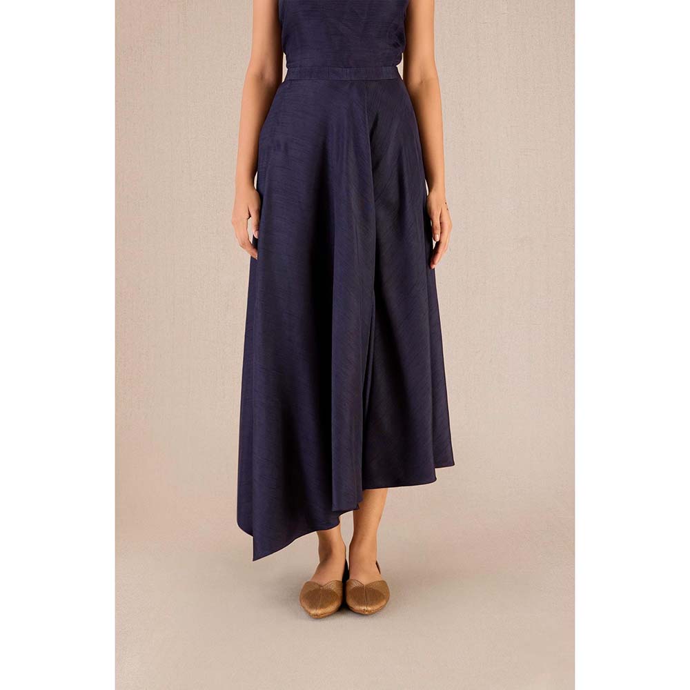 AMPM Serena Navy Blue Solid Full Sleeves Dress with Jacket and Belt (Set of 3)