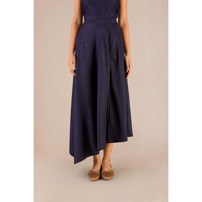 AMPM Serena Navy Blue Solid Full Sleeves Dress with Jacket and Belt (Set of 3)