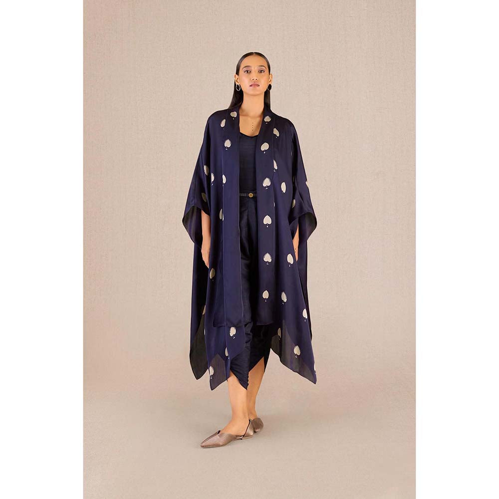 AMPM Ayat Navy Blue Printed Cape with Inner & Dhoti and Belt (Set of 4)