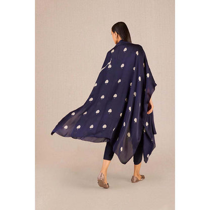 AMPM Ayat Navy Blue Printed Cape with Inner & Dhoti and Belt (Set of 4)