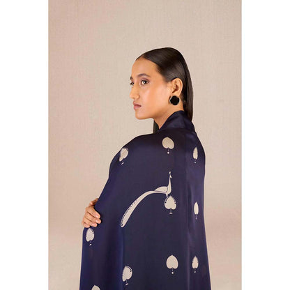 AMPM Ayat Navy Blue Printed Cape with Inner & Dhoti and Belt (Set of 4)
