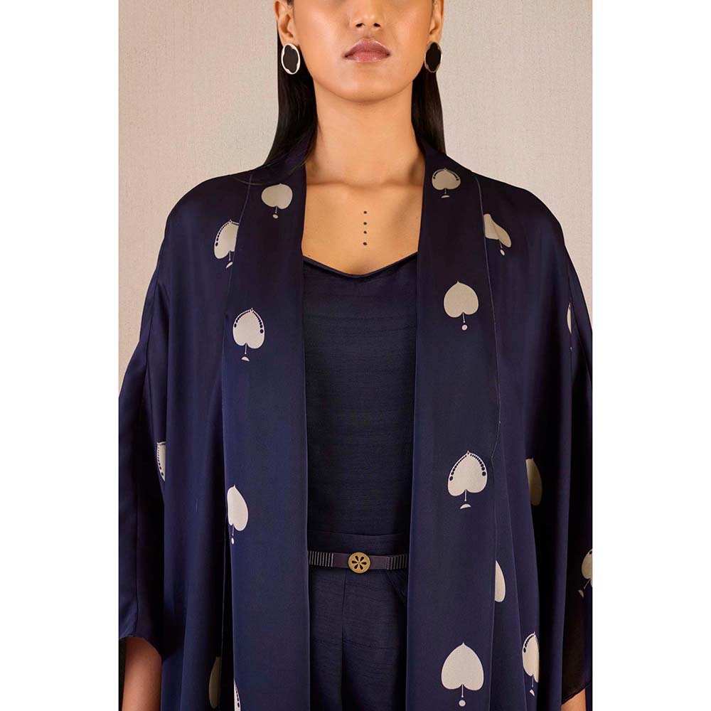AMPM Ayat Navy Blue Printed Cape with Inner & Dhoti and Belt (Set of 4)