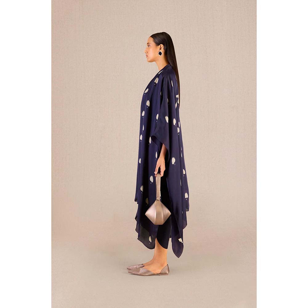 AMPM Ayat Navy Blue Printed Cape with Inner & Dhoti and Belt (Set of 4)