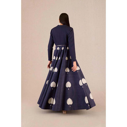 AMPM Sabra Navy Blue Printed Dress with Belt (Set of 2)