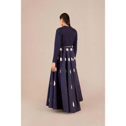 AMPM Sabra Navy Blue Printed Dress with Belt (Set of 2)