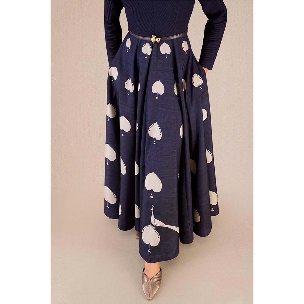 AMPM Sabra Navy Blue Printed Dress with Belt (Set of 2)