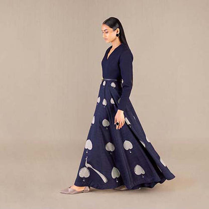 AMPM Sabra Navy Blue Printed Dress with Belt (Set of 2)