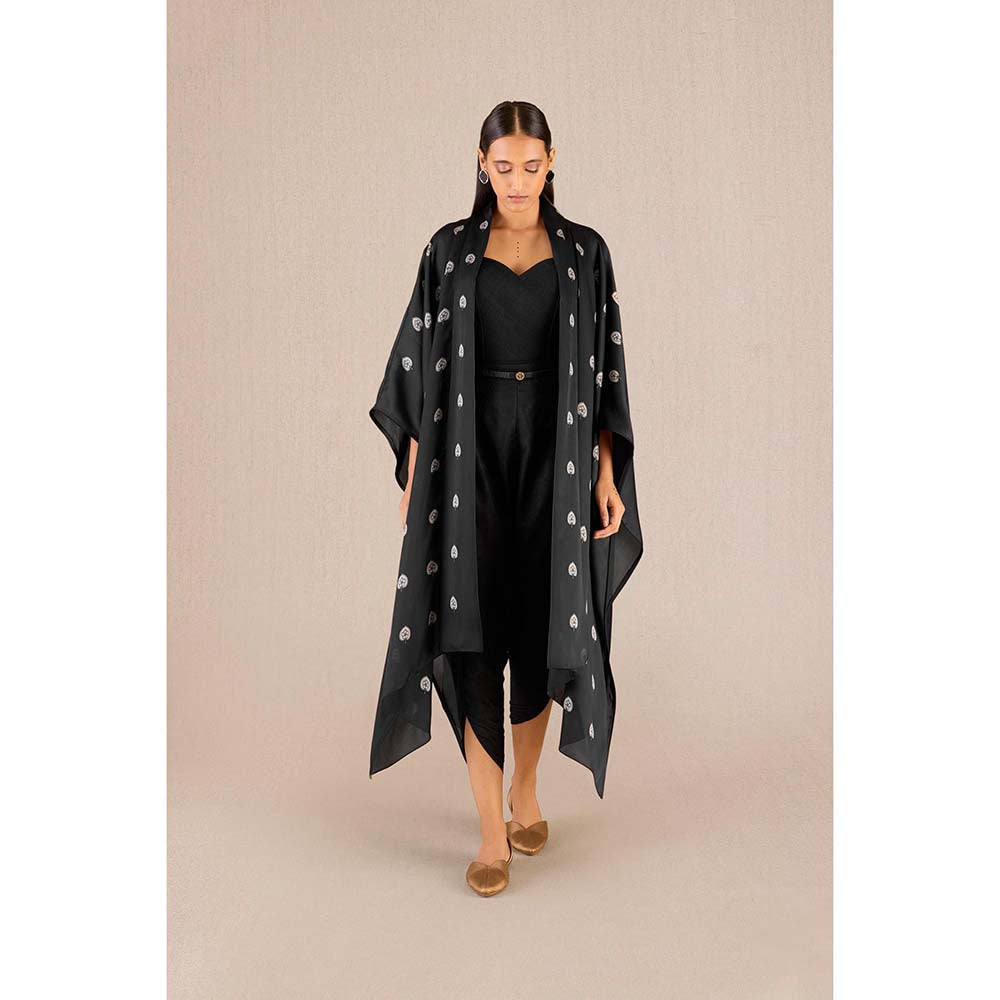 AMPM Umaya Black Printed Cape with Inner & Dhoti and Belt (Set of 4)