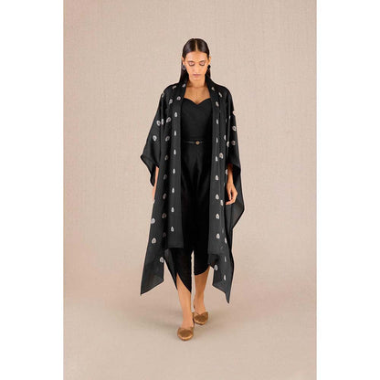 AMPM Umaya Black Printed Cape with Inner & Dhoti and Belt (Set of 4)