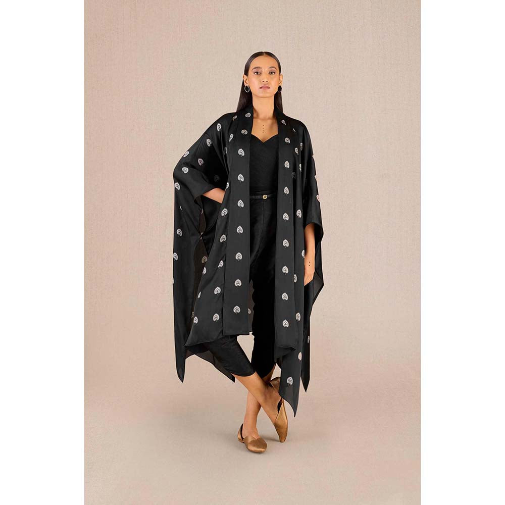 AMPM Umaya Black Printed Cape with Inner & Dhoti and Belt (Set of 4)