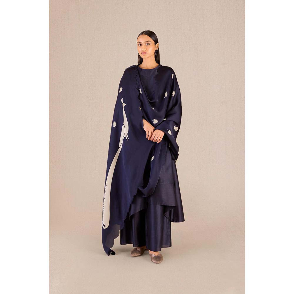 AMPM Abiha Navy Blue Printed Kurta with Palazzo and Dupatta (Set of 3)