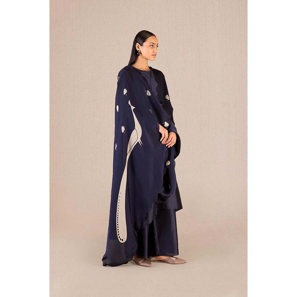 AMPM Abiha Navy Blue Printed Kurta with Palazzo and Dupatta (Set of 3)