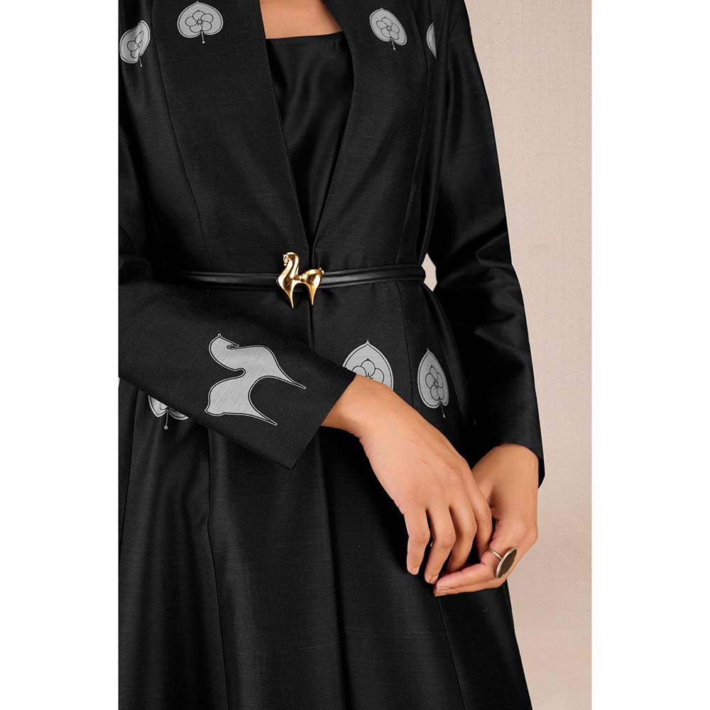 AMPM Aresha Black Printed Jacket with Inner and Pant (Set of 4)