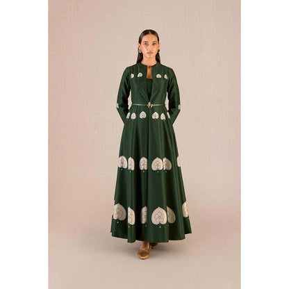 AMPM Aresha Green Printed Jacket with Inner and Pant (Set of 4)