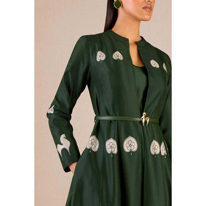 AMPM Aresha Green Printed Jacket with Inner and Pant (Set of 4)