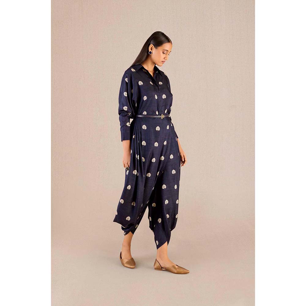 AMPM Emery Navy Blue Printed Shirt with Dhoti and Belt (Set of 3)