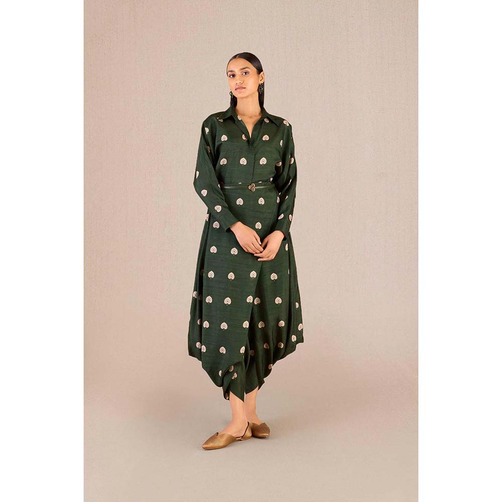 AMPM Emery Green Printed Shirt with Dhoti and Belt (Set of 3)