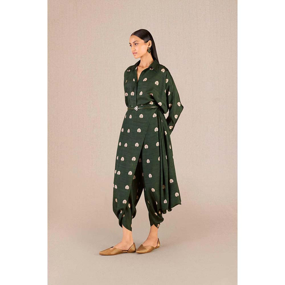 AMPM Emery Green Printed Shirt with Dhoti and Belt (Set of 3)