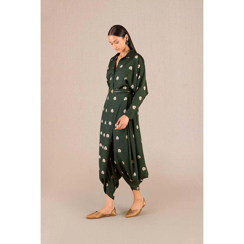 AMPM Emery Green Printed Shirt with Dhoti and Belt (Set of 3)