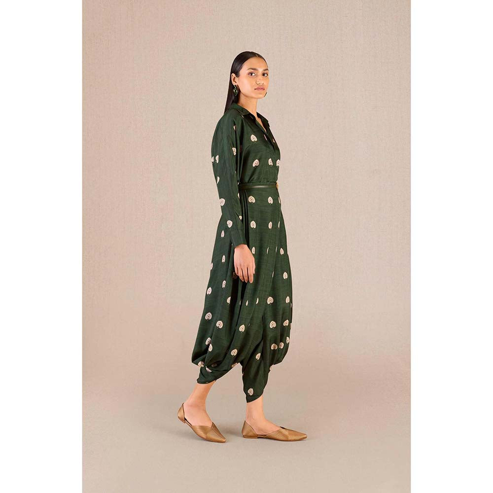 AMPM Emery Green Printed Shirt with Dhoti and Belt (Set of 3)
