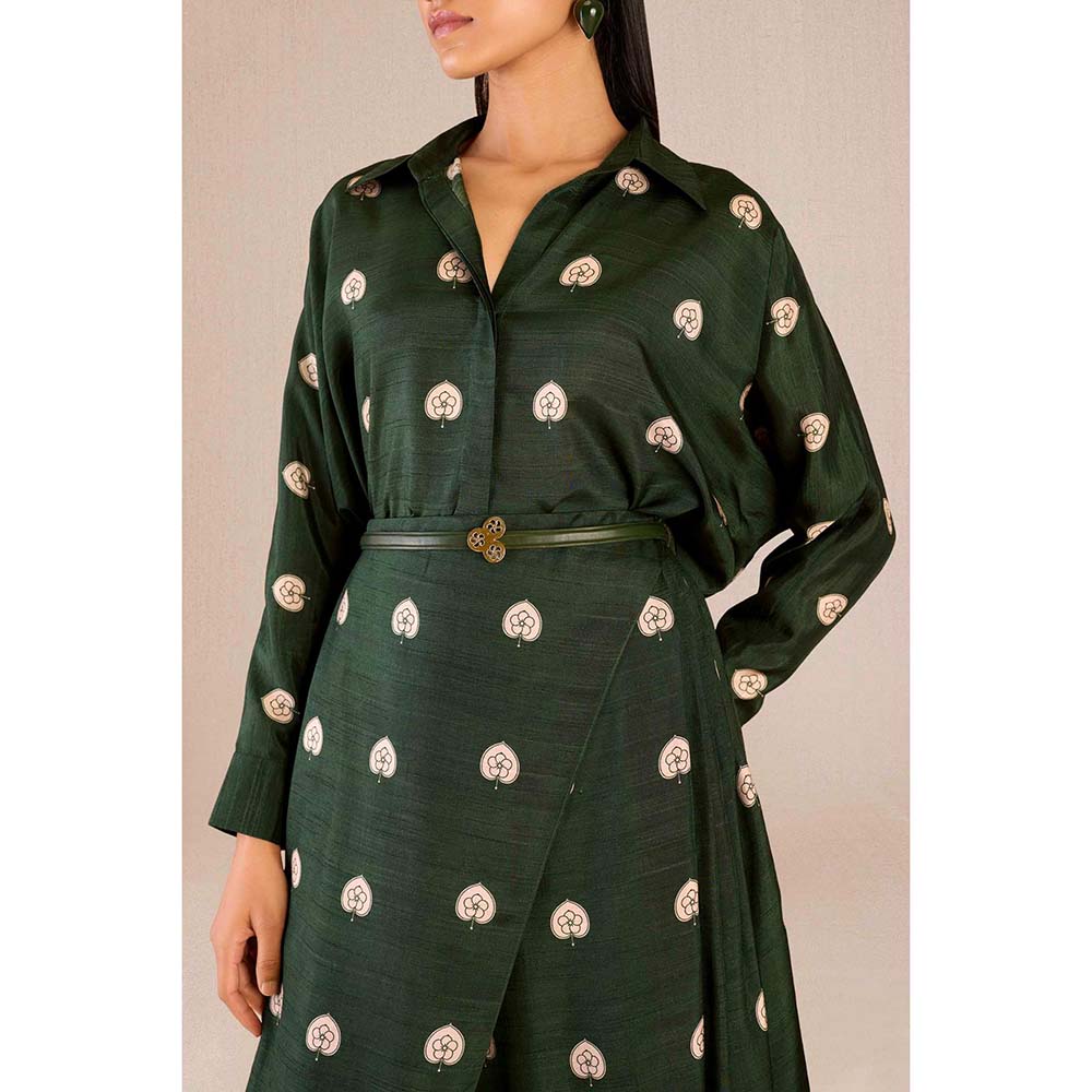 AMPM Emery Green Printed Shirt with Dhoti and Belt (Set of 3)