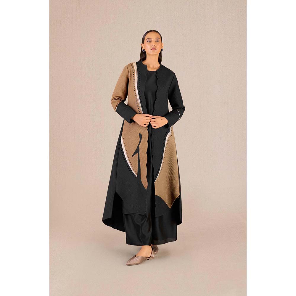 AMPM Asira Black Printed Jacket with Kurta and Palazzo (Set of 3)